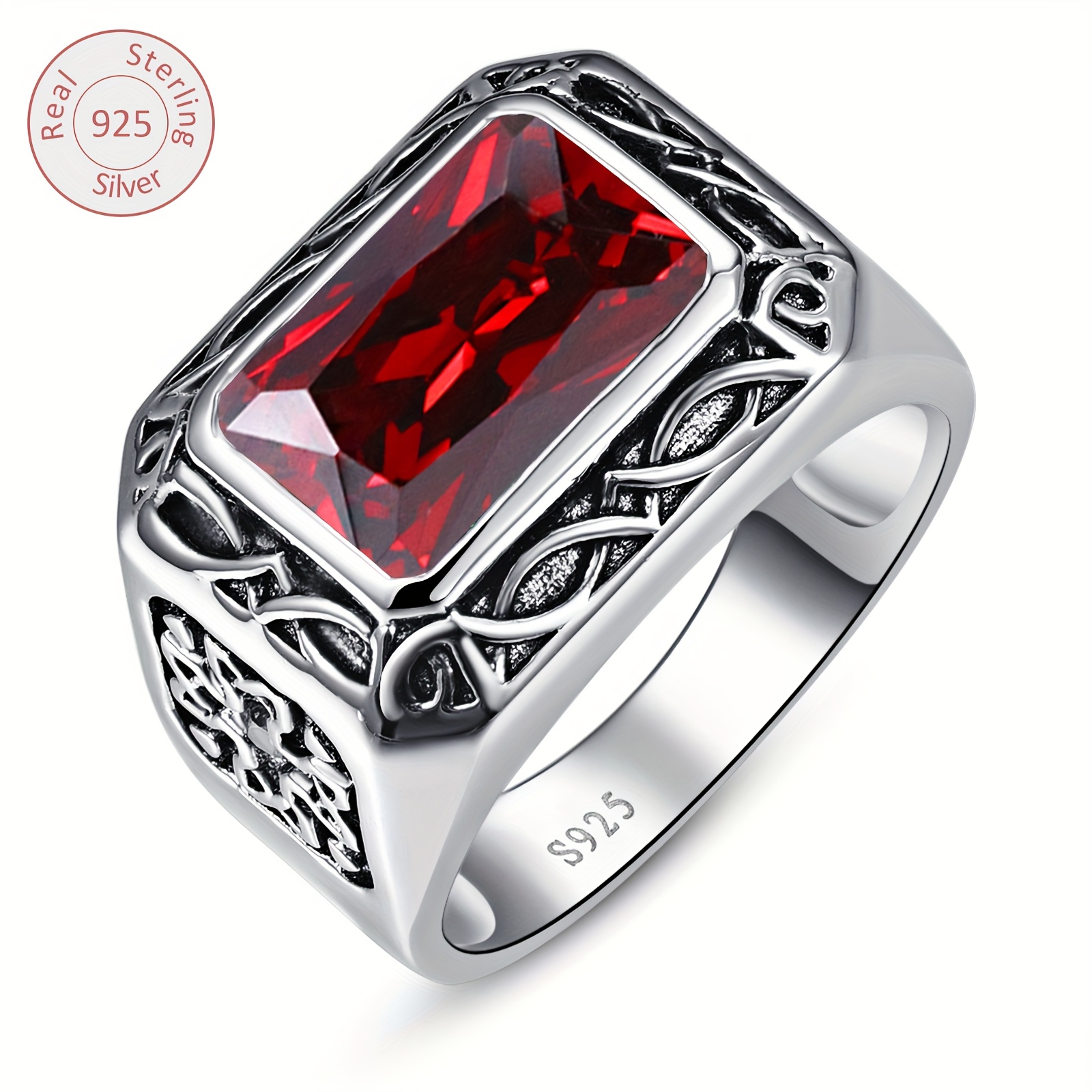 6.85ct Radiant Cut Artificial Synthetic Faux Ruby Men's Ring
